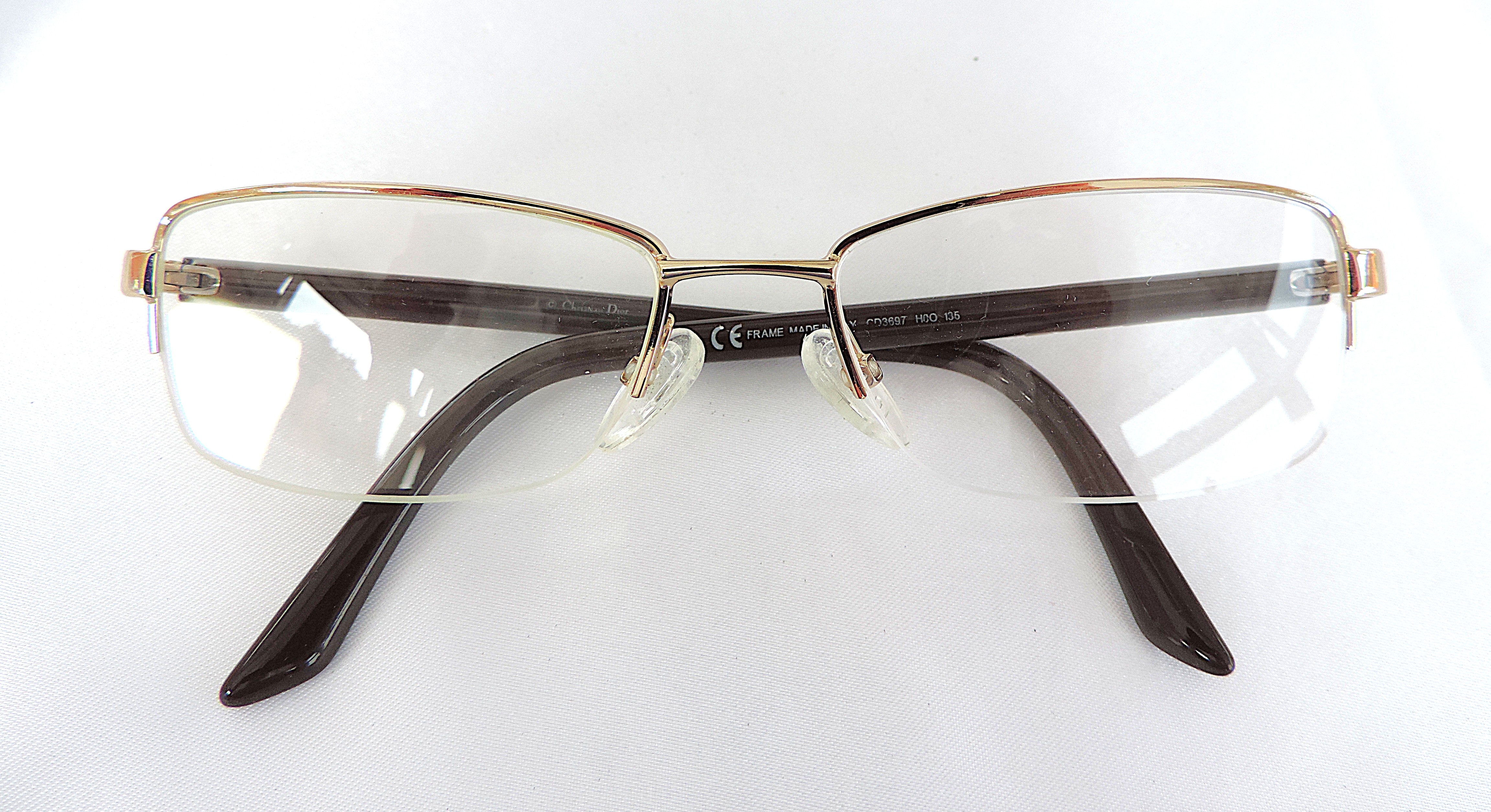 Christian Dior Prescription Glasses Frames  Gold With Crystal Accents Includes Case