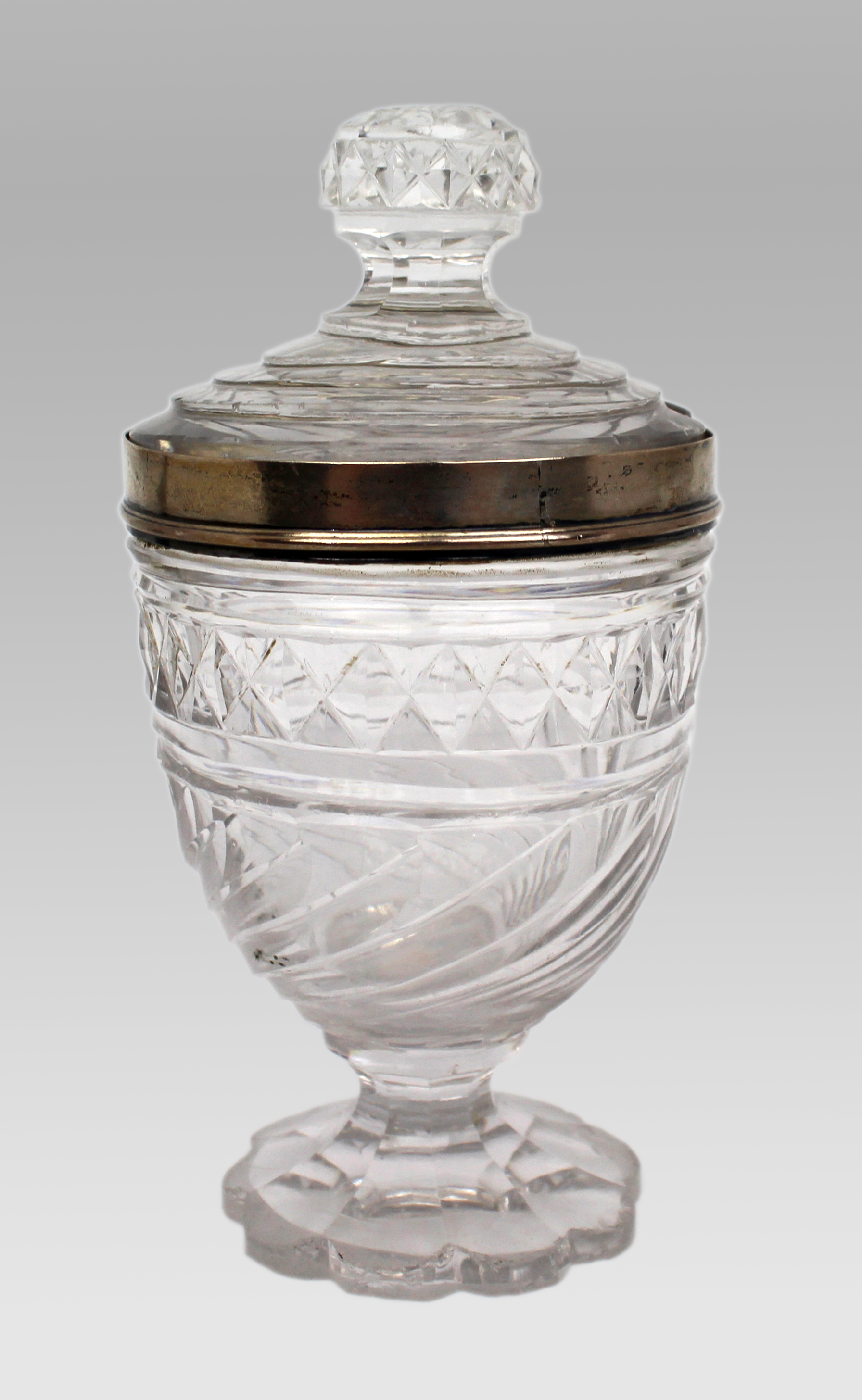Antique Crystal Jar & Cover with Silver Mount c.1800