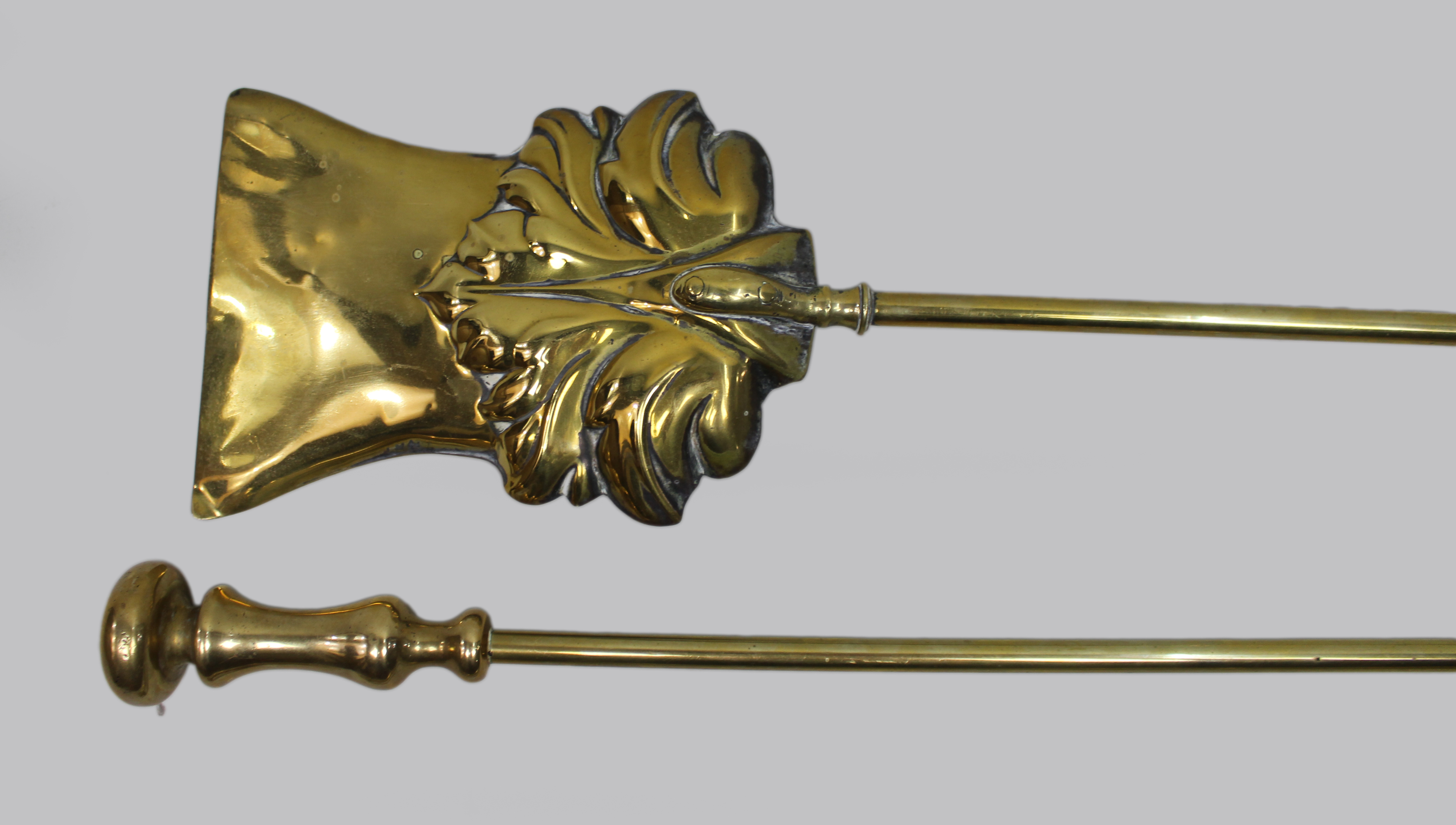 Antique Brass Fireplace Tool Set, English c.1900