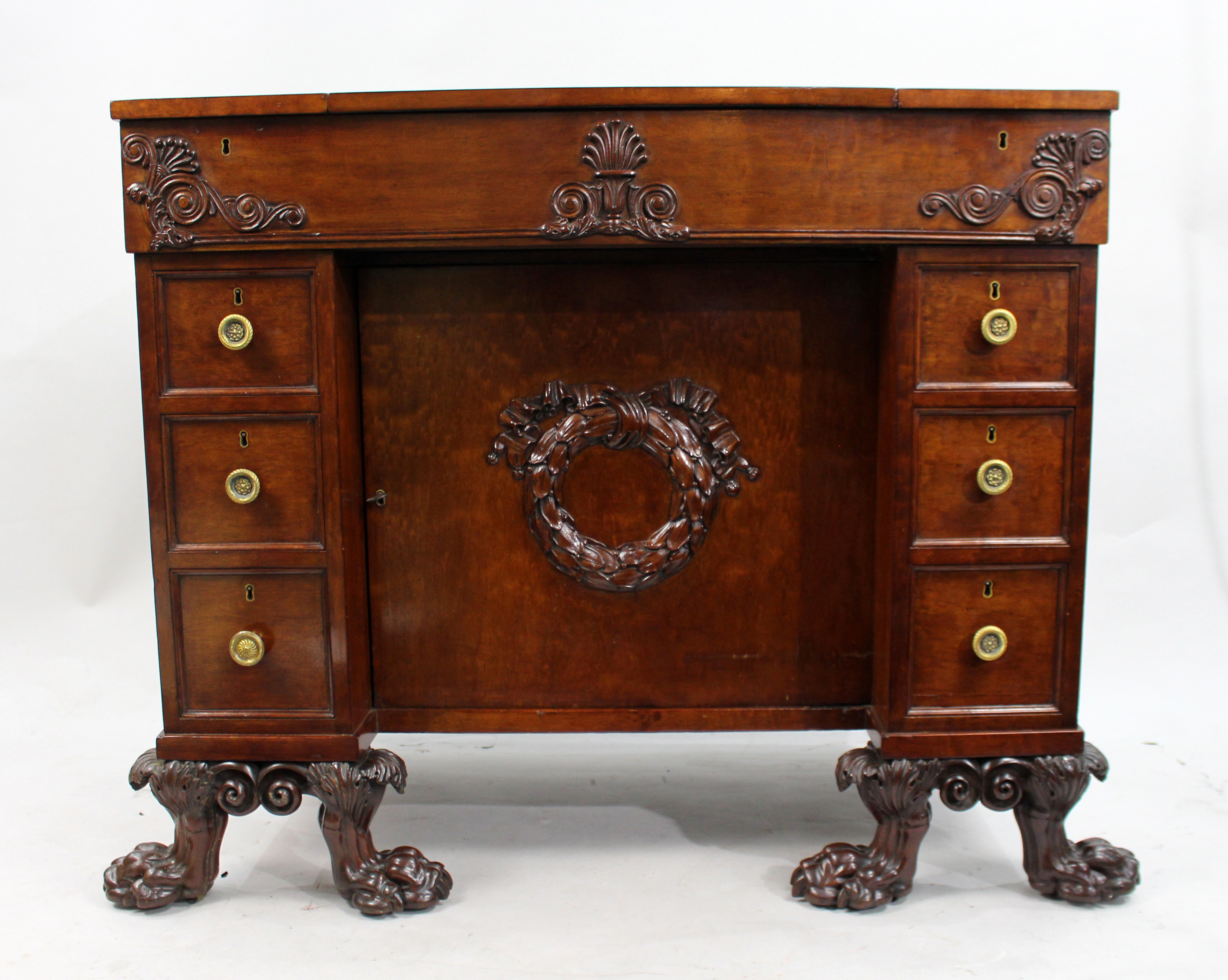 George III Mahogany Work Table with Carved Paw Feet, c.1790