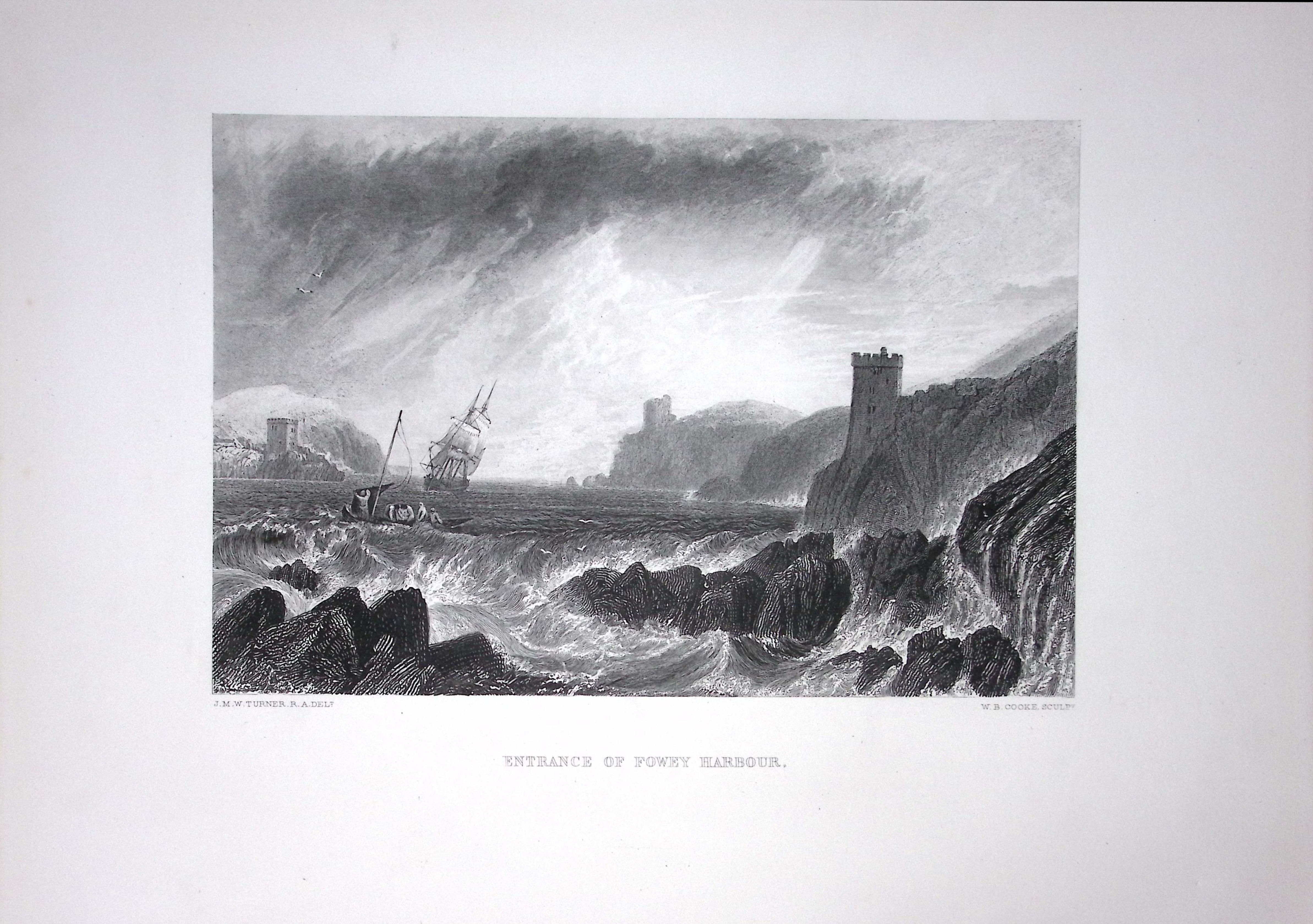 J.M.W Turner Entrance To Fowley Harbour Cornwall Antique Steel Engraving-102-TR