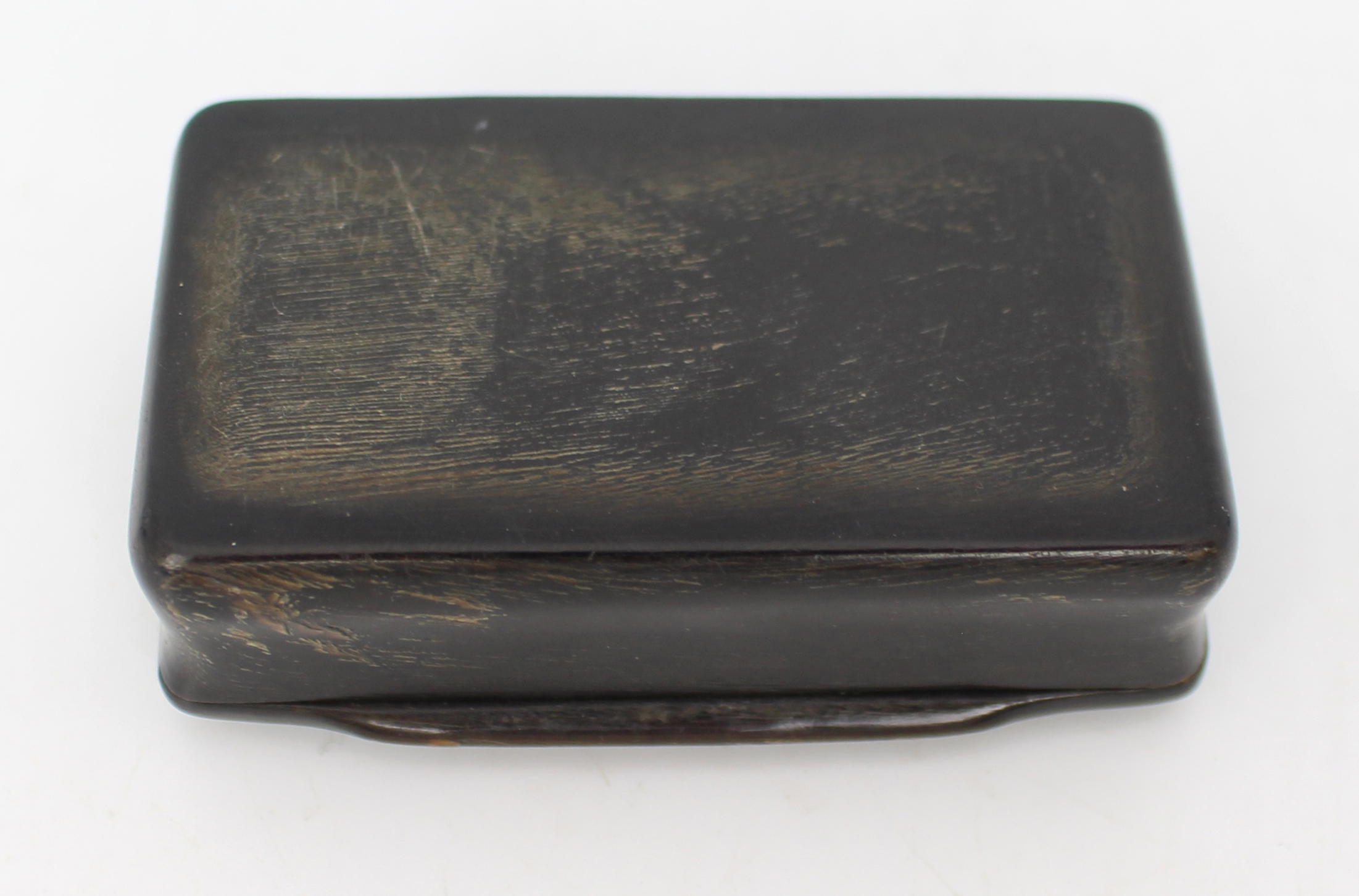 Antique 19th-Century Horn Snuff Box – Diamond Inlay, Hinged Lid