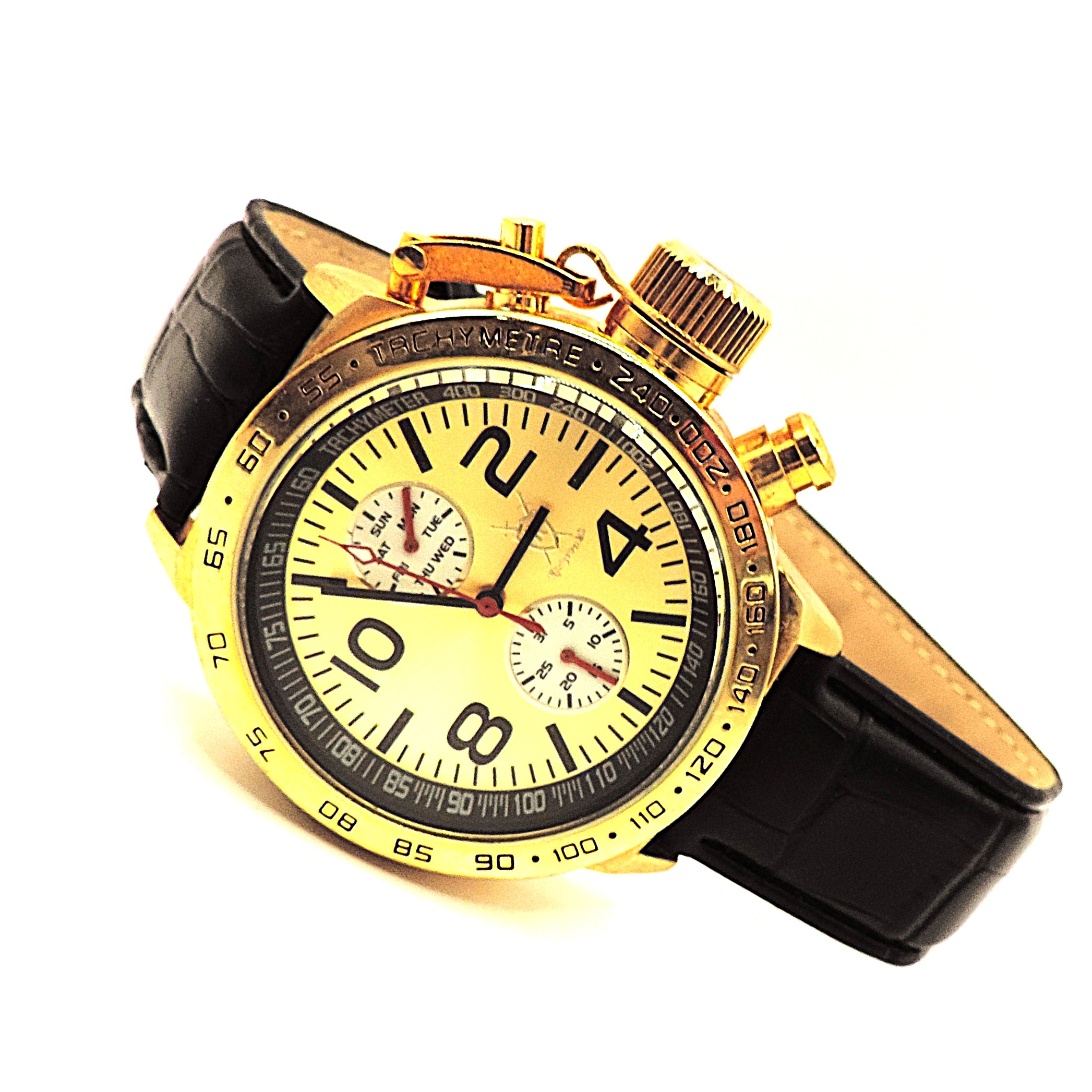 Koniswerk Chronograph Tachymeter Quartz Watch Black Leather Strip