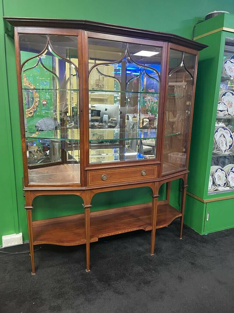 Fine 19th c. Mahogany Inlaid Mirrored Display Cabinet