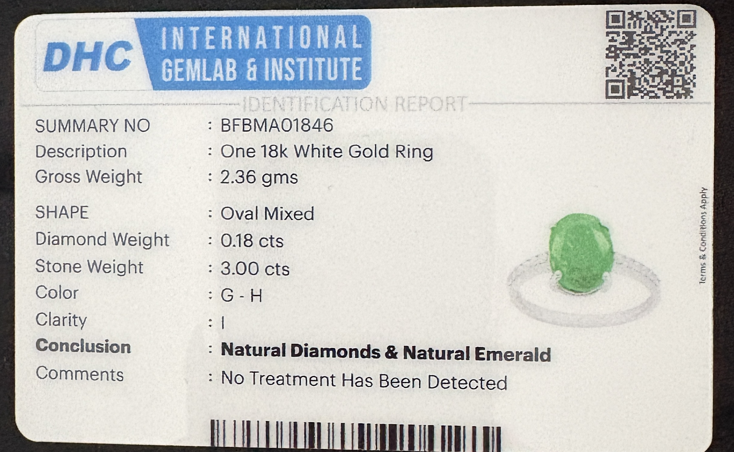 Beautiful Natural Emerald 3.00ct With Natural Diamonds & 18k Gold