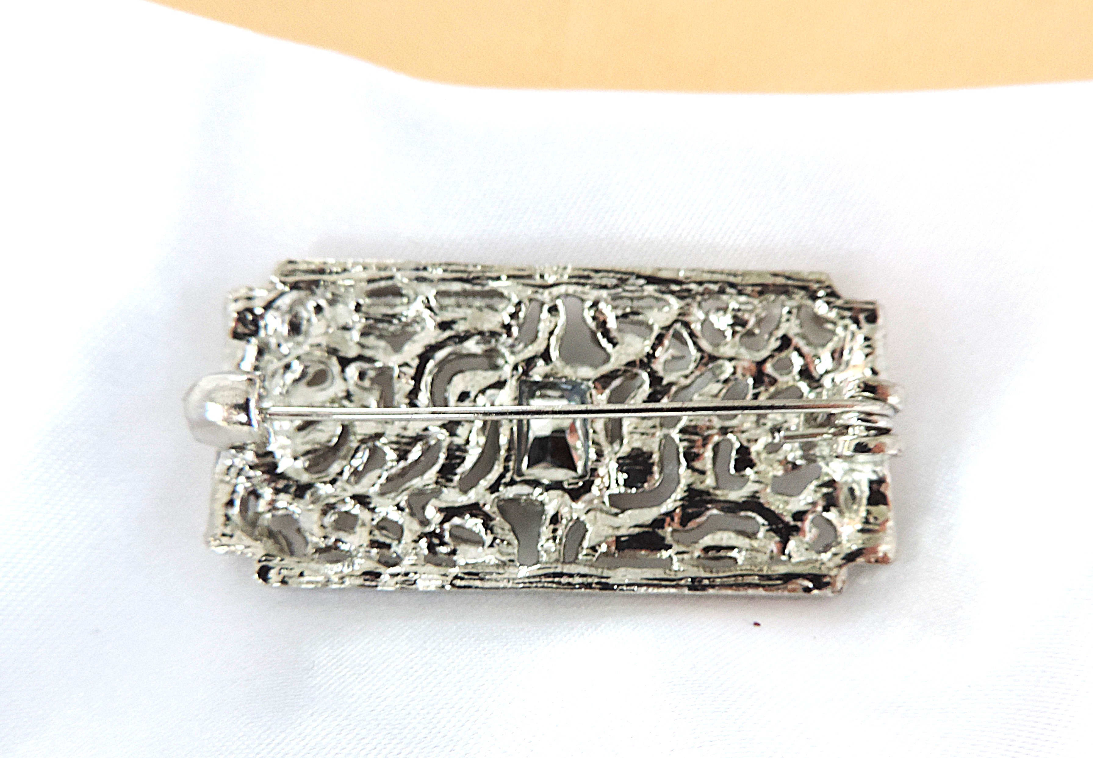 Art Deco Style Green & WhIte Crystal Brooch