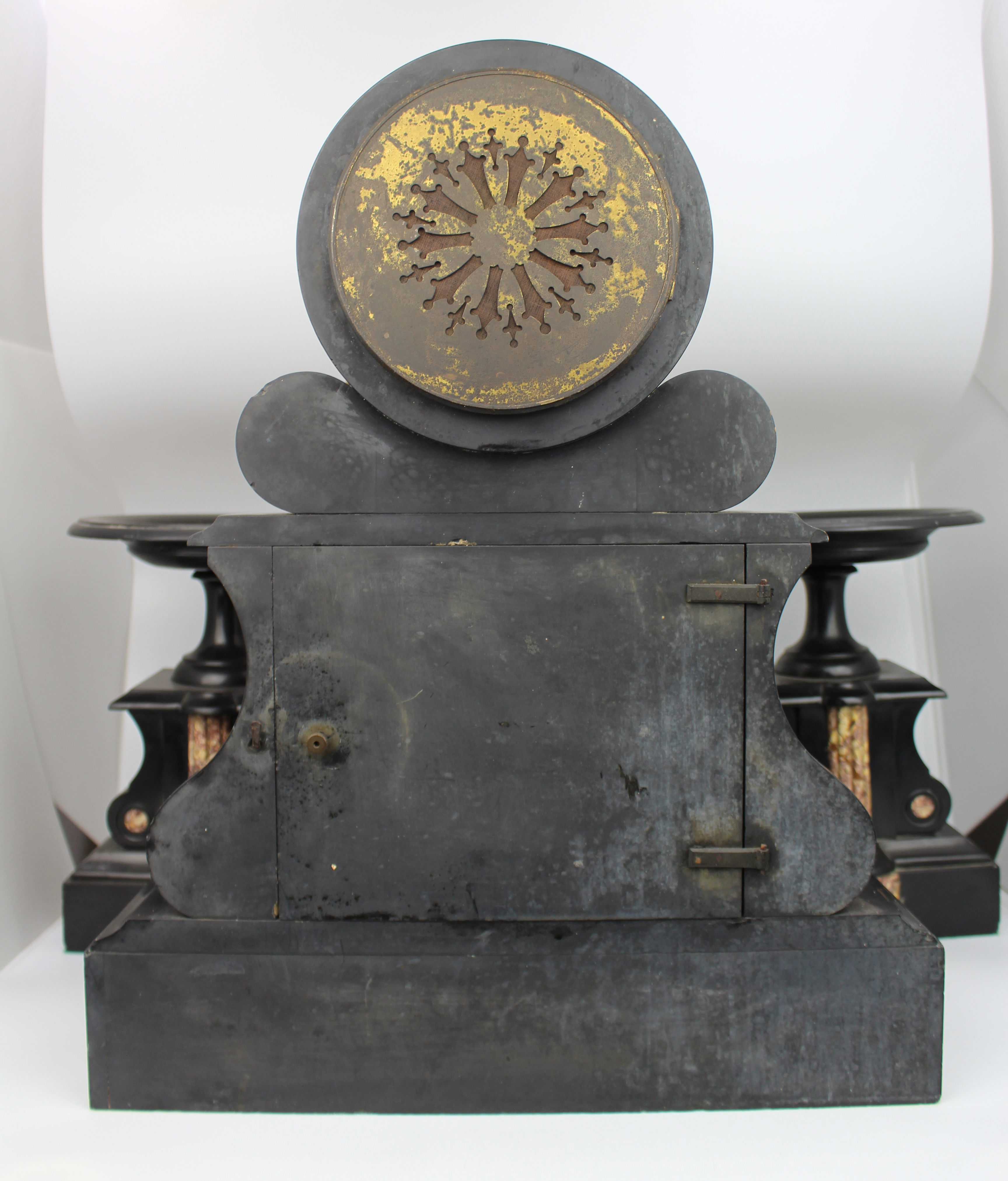 Mid-19th Century French Japy Frères Black Marble Clock Garniture Set