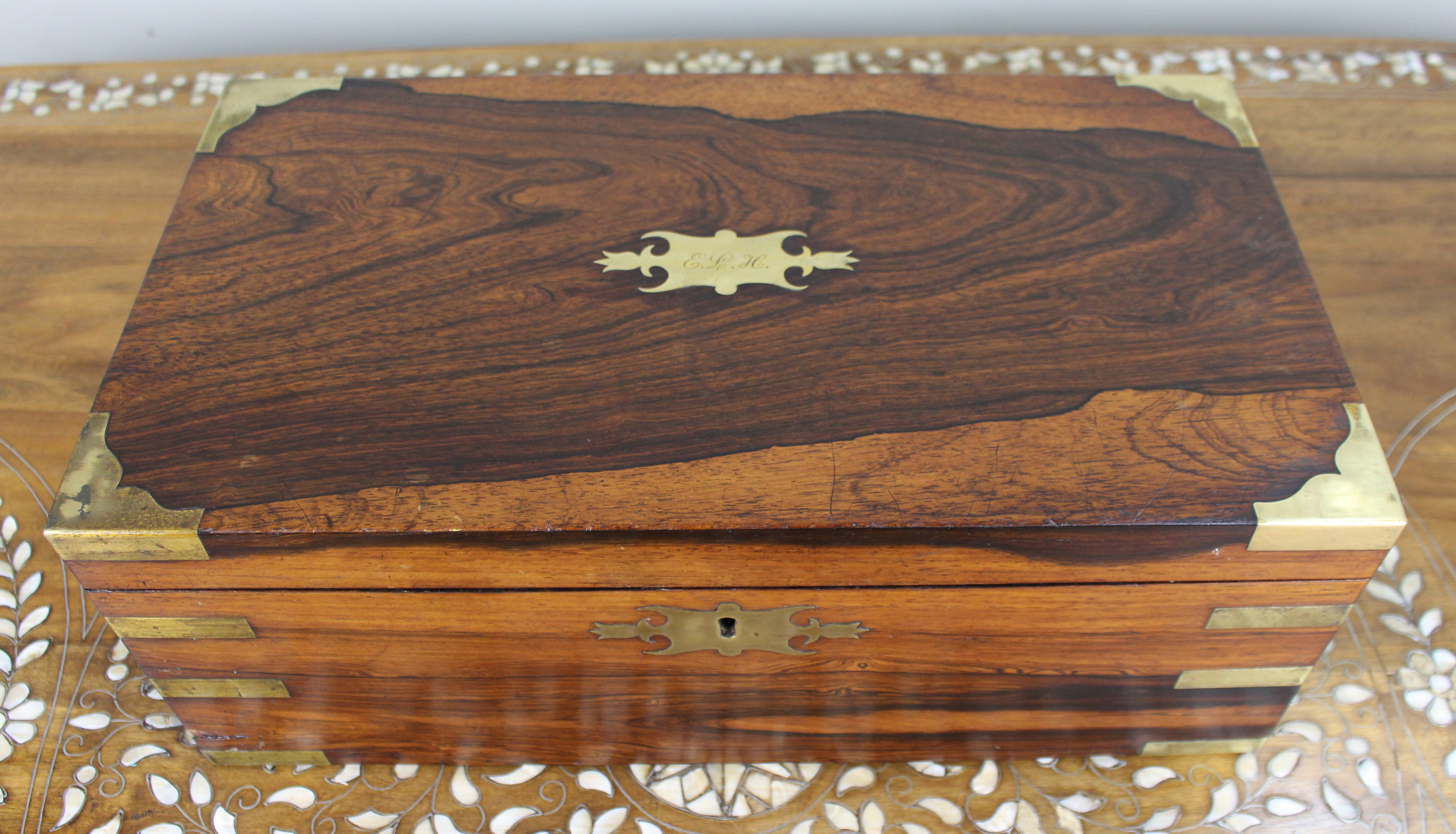 Antique Brass-Bound Rosewood Writing Slope, c.1850