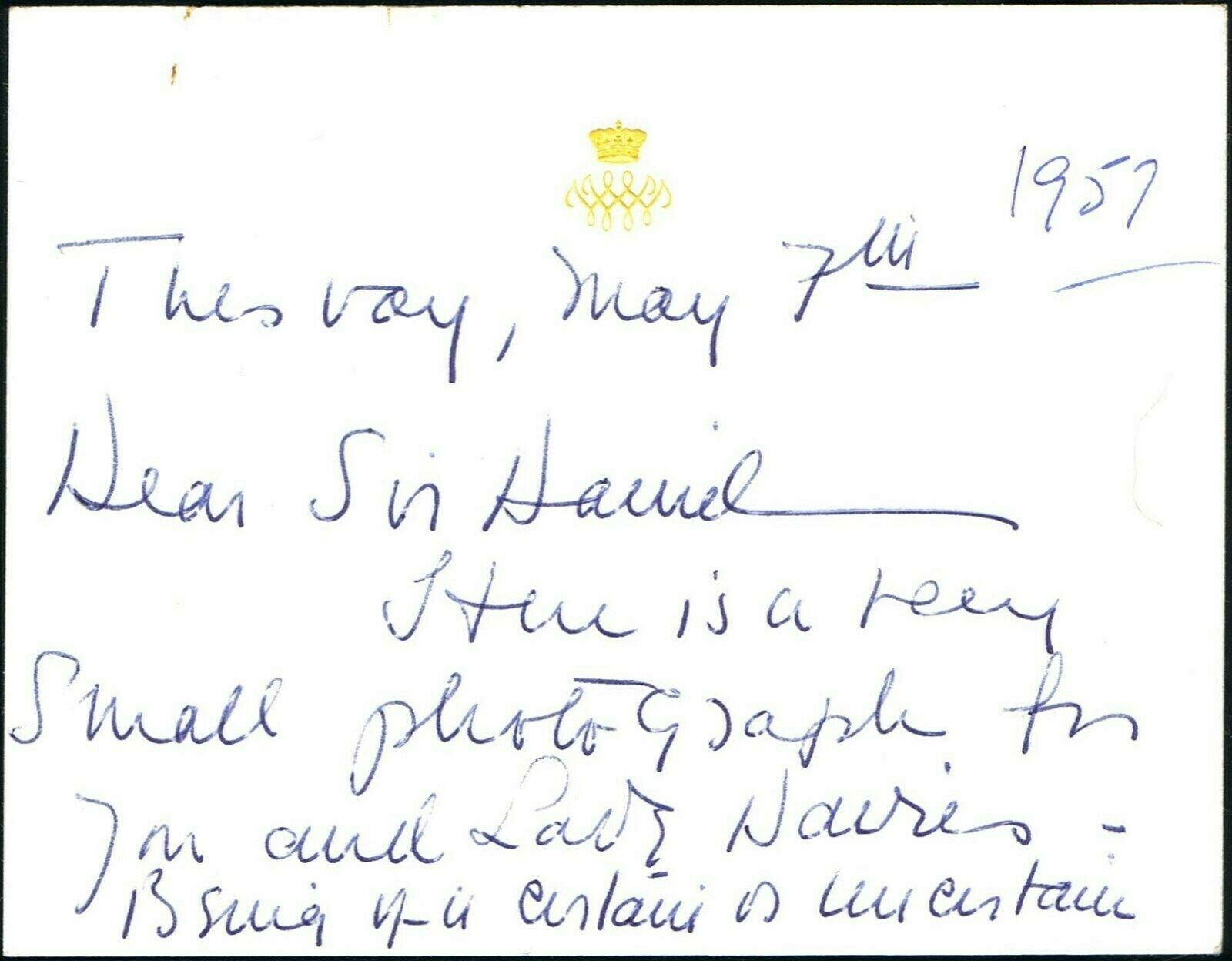 Royalty Duchess of Windsor (Wallis Simpson) two embossed cards handwritten in biro note from the