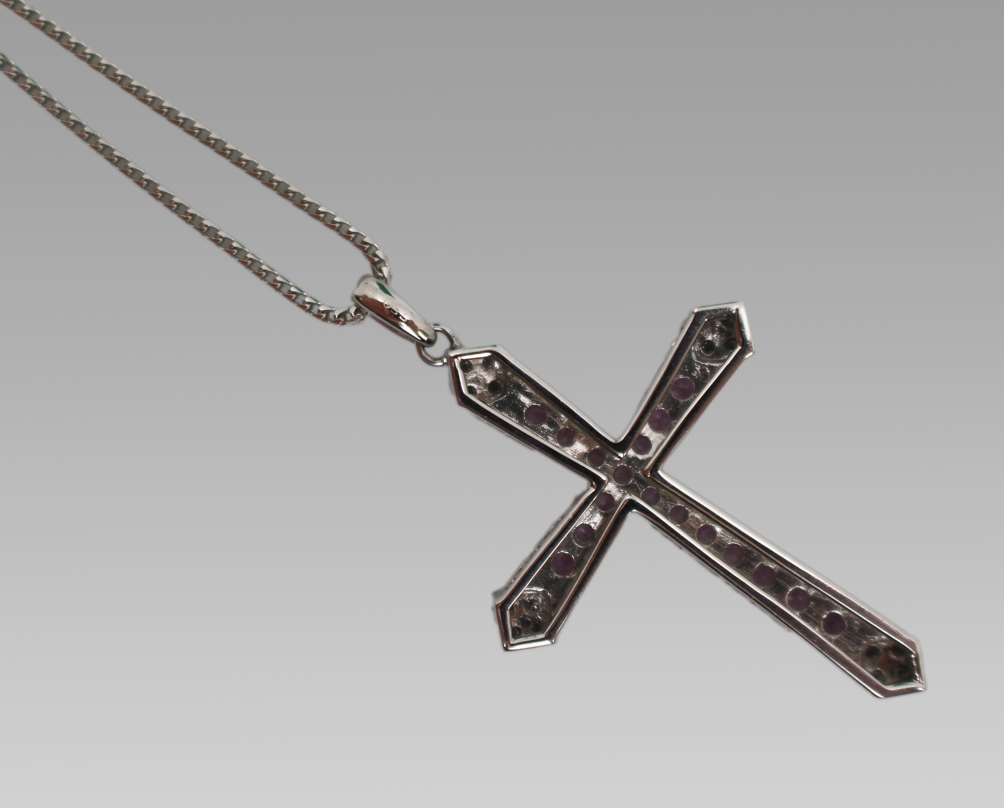 Very Fine Pink Diamond & Diamond 18ct White Gold Crucifix on Chain