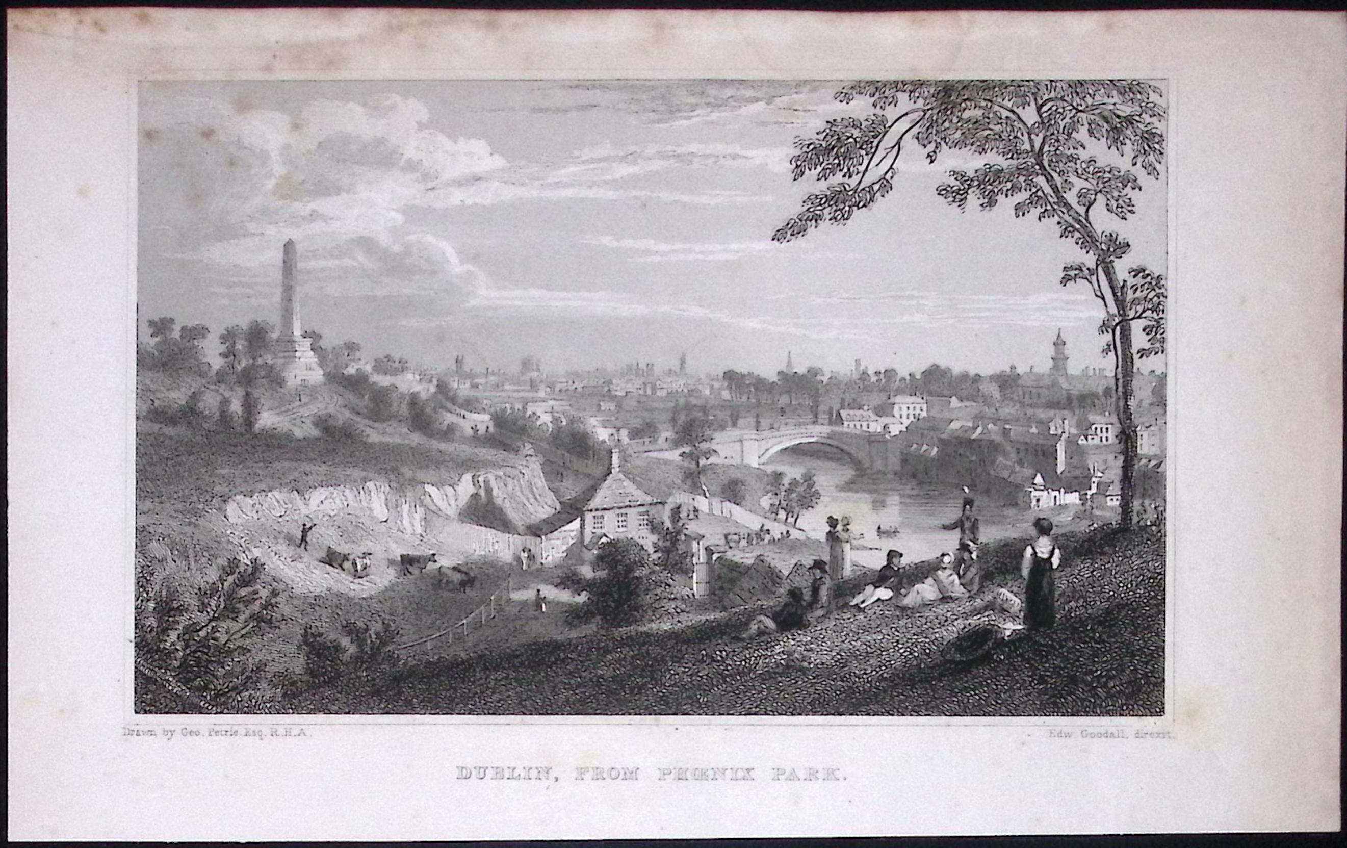 View of Dublin From Phoenix Park 194 Years Old Antique Steel Engraving-31
