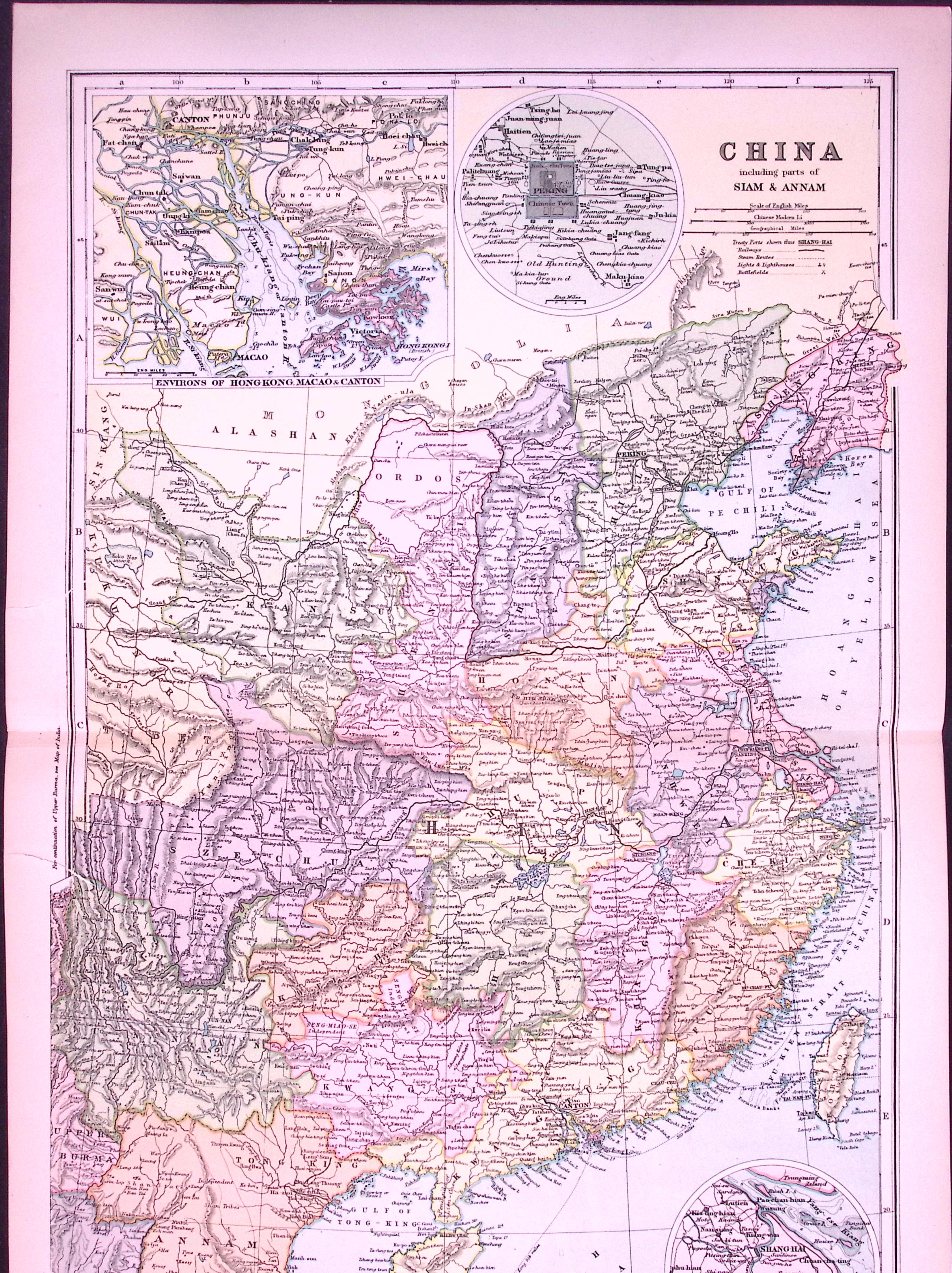 China & Shanghai  120-Year-Old Large Antique Map by G.W. Bacon-35