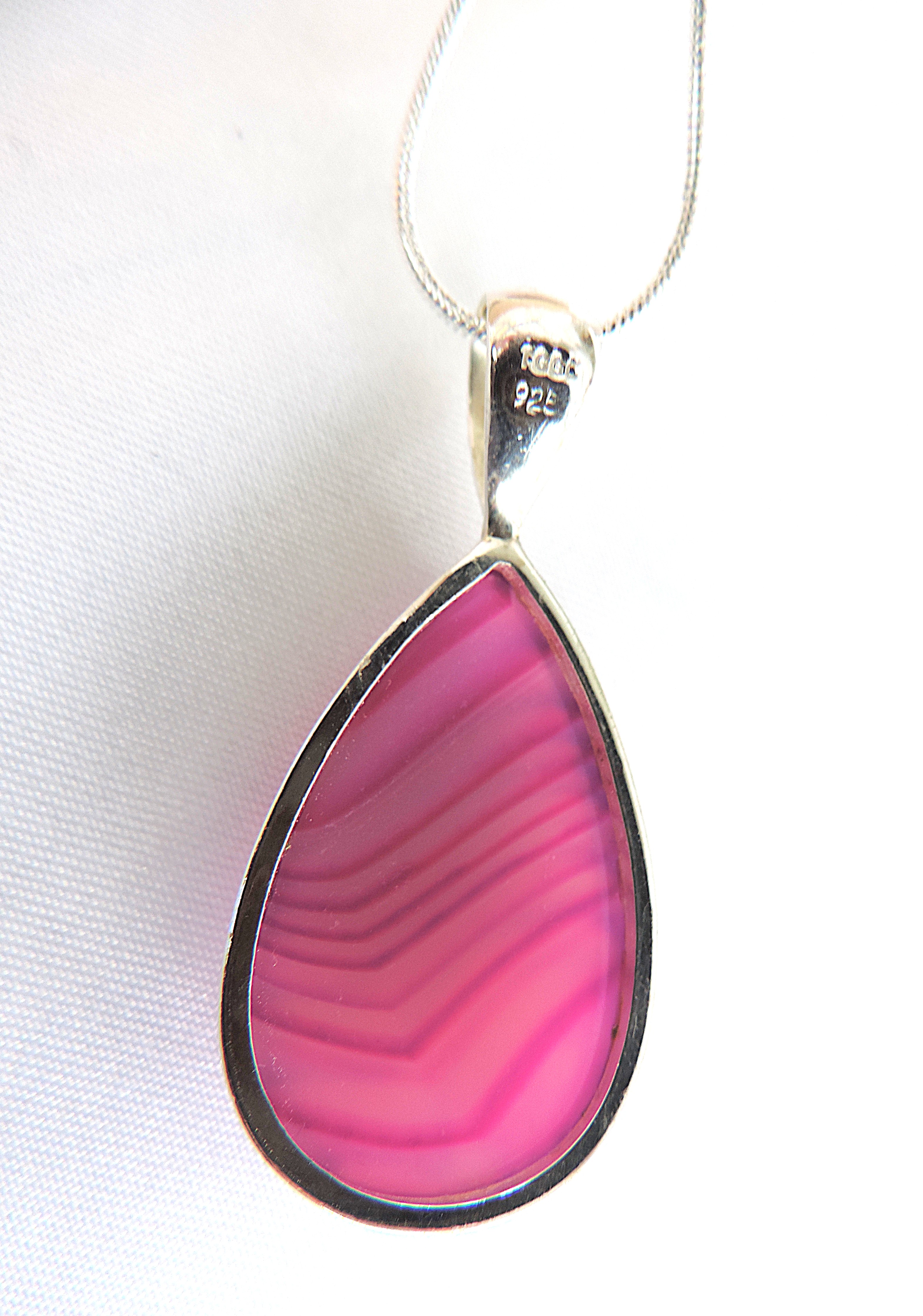 925 Silver Cabochon  Purple Gemstone Teardrop Necklace 'NEW'