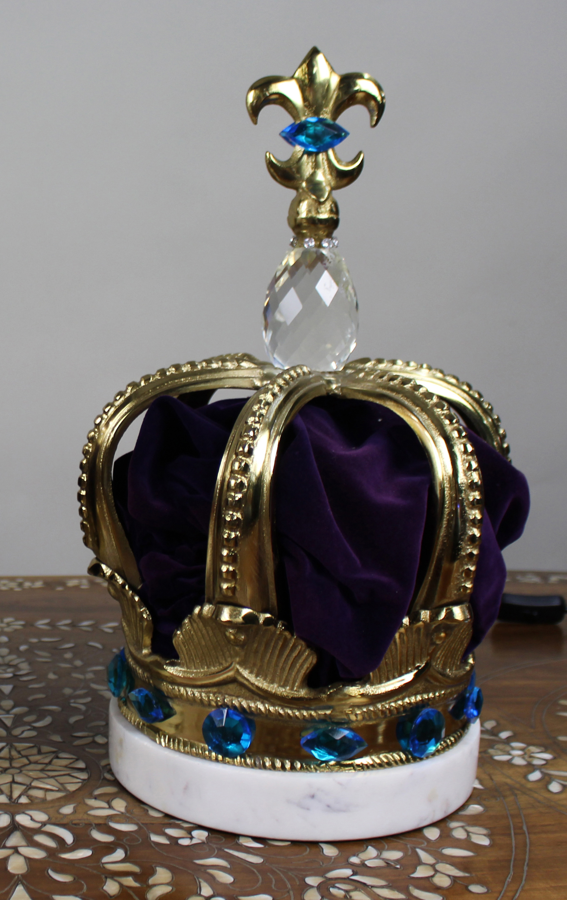 Pair of Decorative Crown Coronet Lamps with Marble Bases