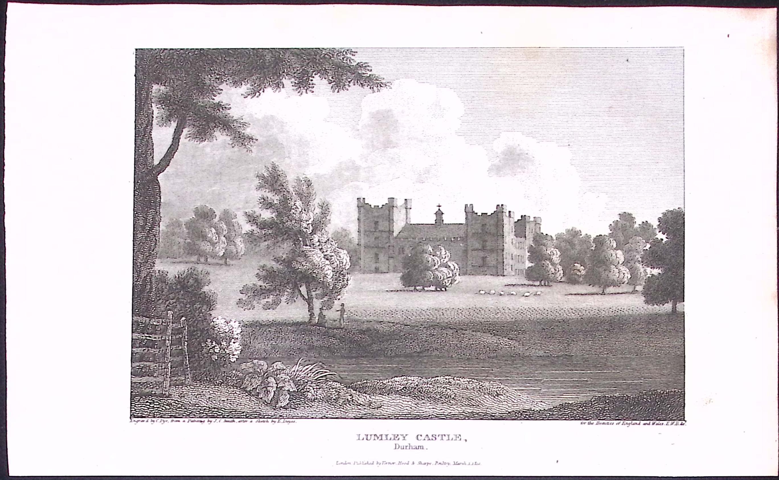 Durham Lumley Castle Chester Le Street Antique 223 Years-Old Steel-Engraving-148.