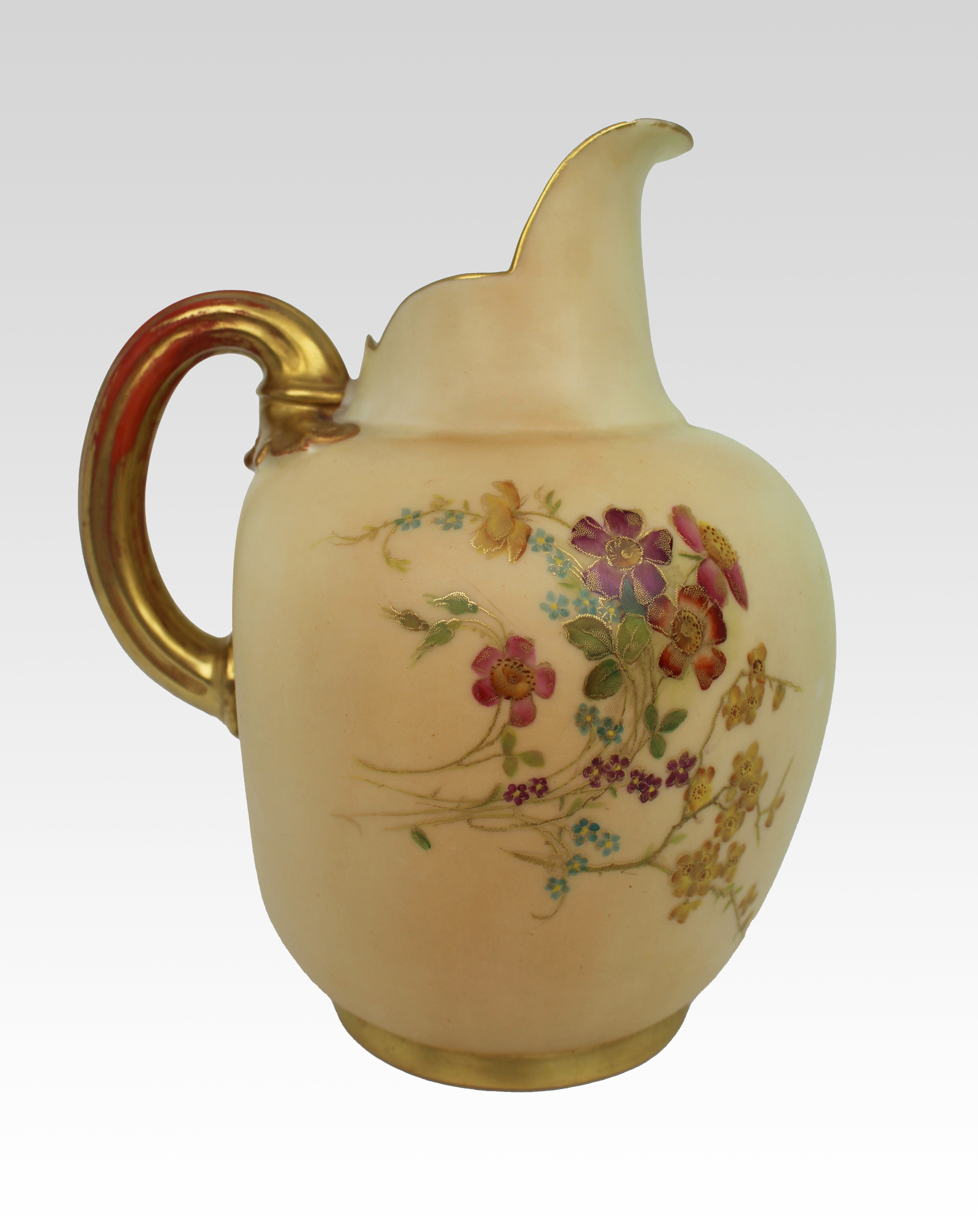Antique Royal Worcester Blush Ivory Ewer, Hand-Painted Porcelain, 1896