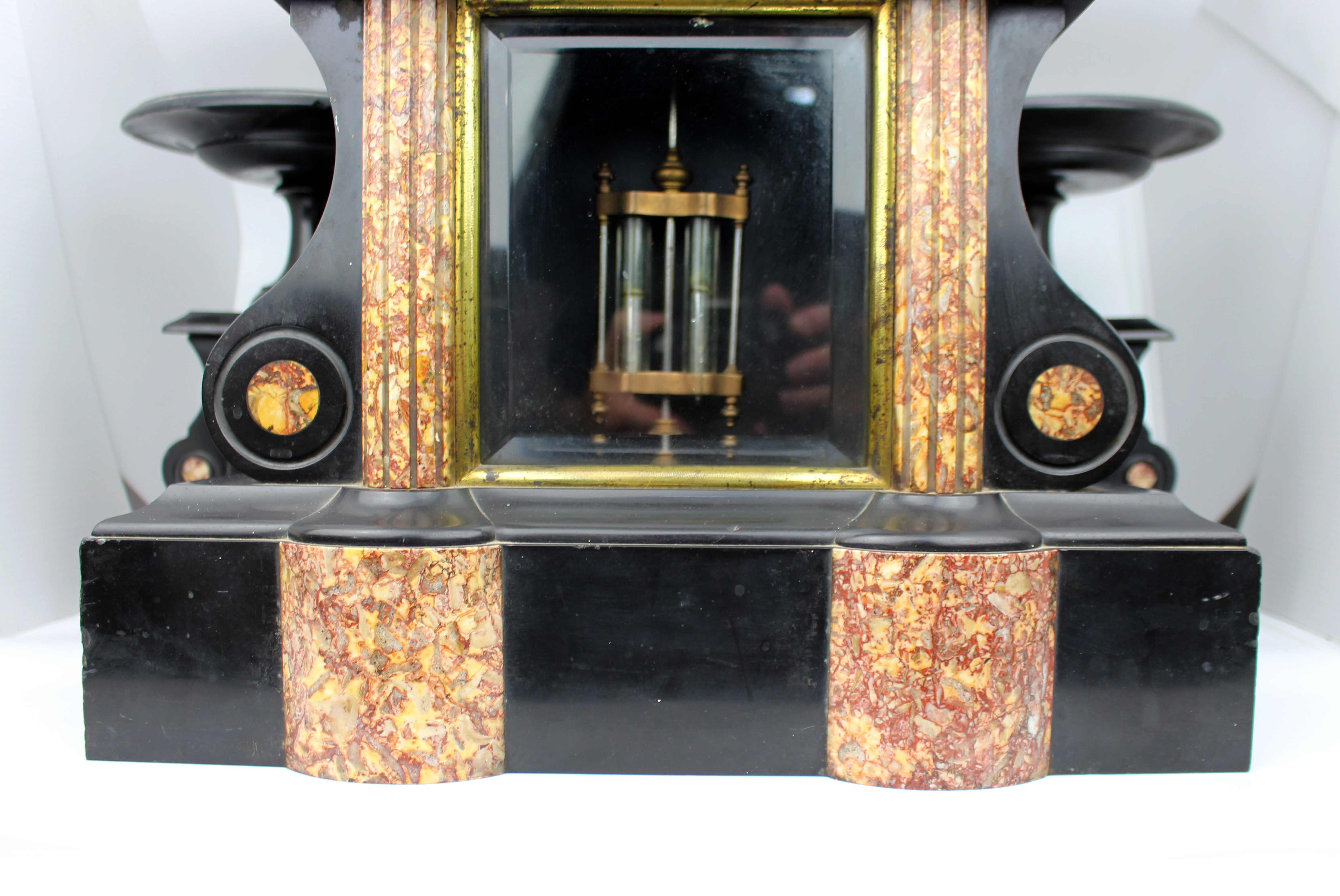 Mid-19th Century French Japy Frères Black Marble Clock Garniture Set