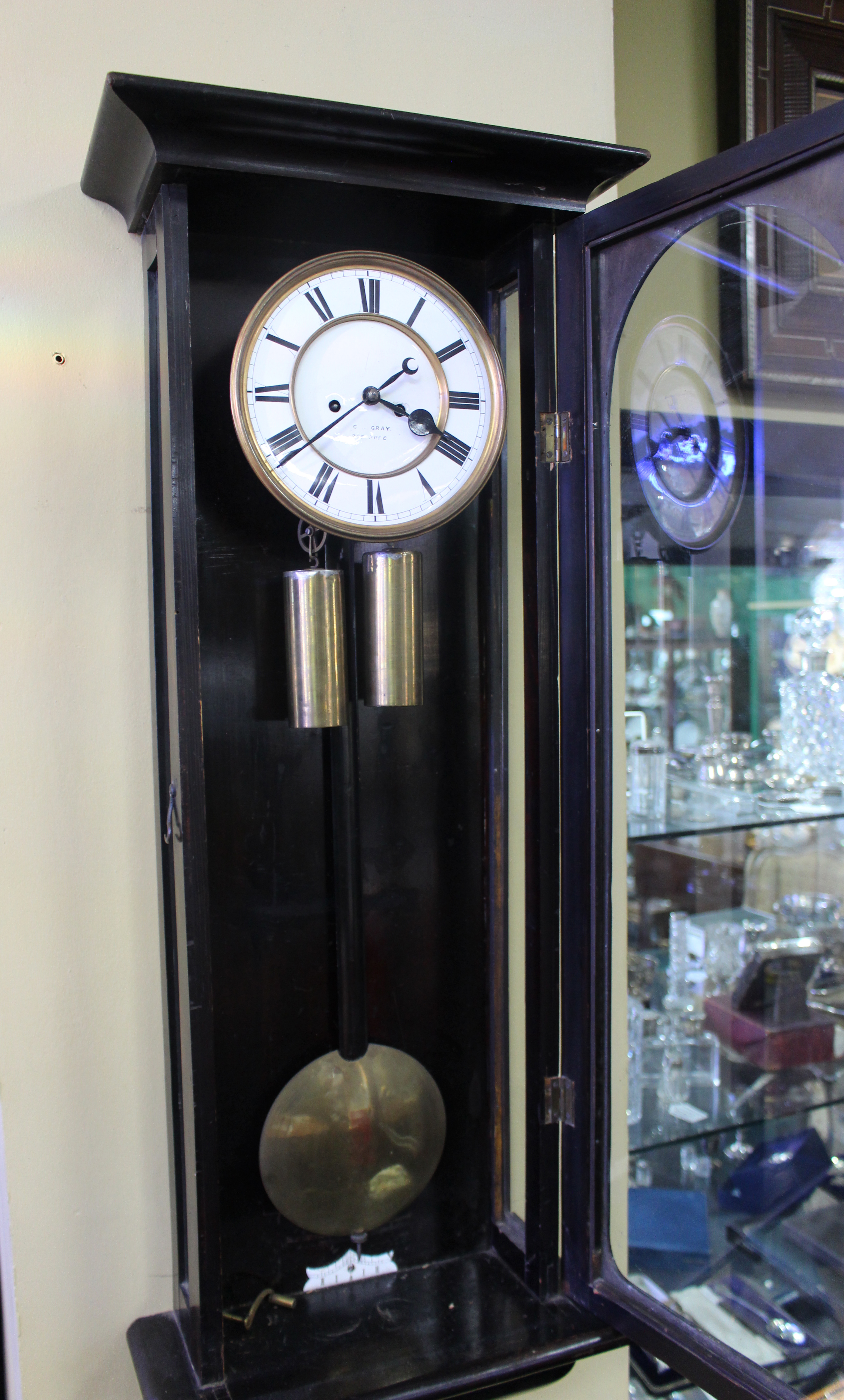 Late 19th c. Ebonized Vienna Wall Clock