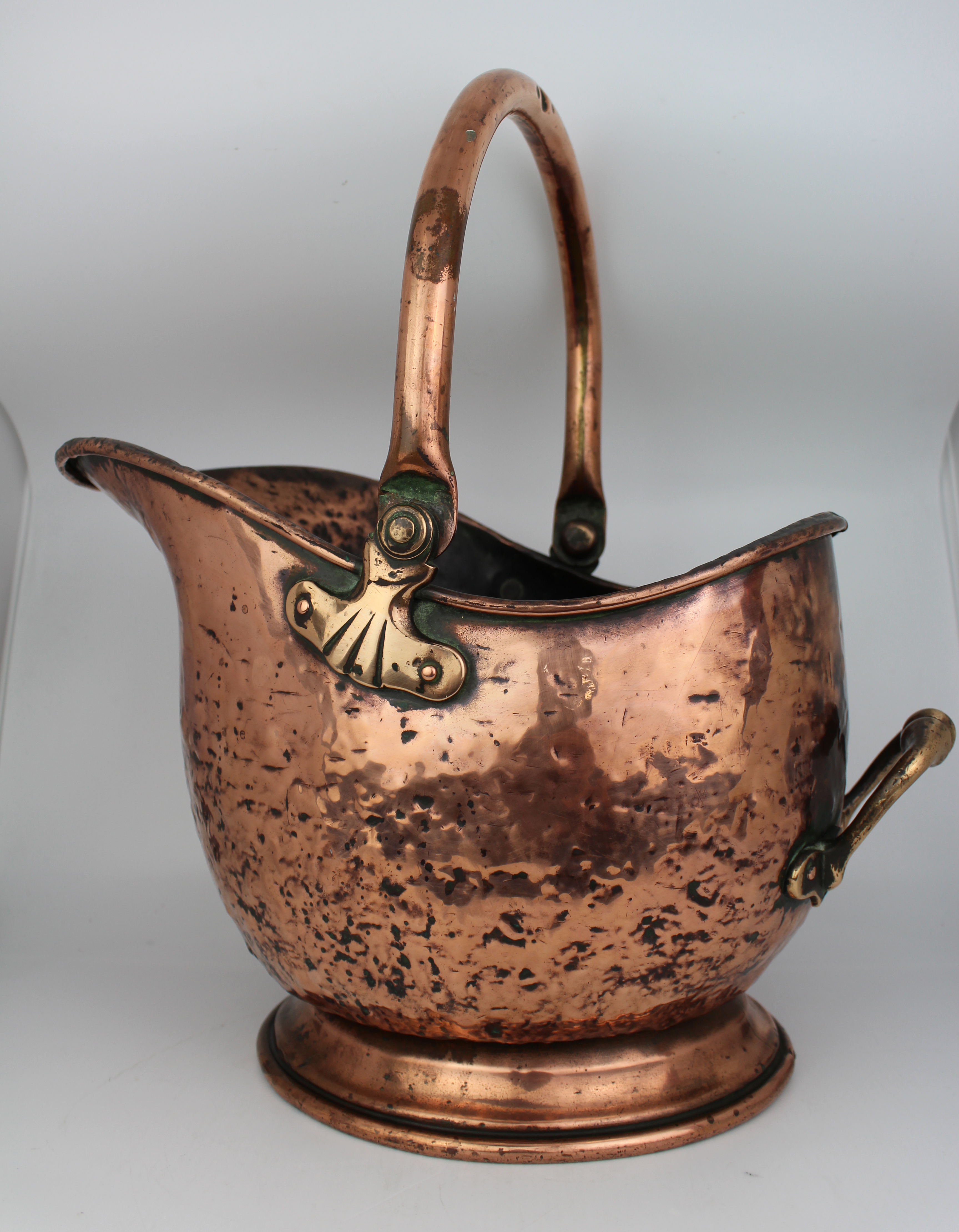 Victorian Copper Helmet Coal Scuttle with Brass Mounts