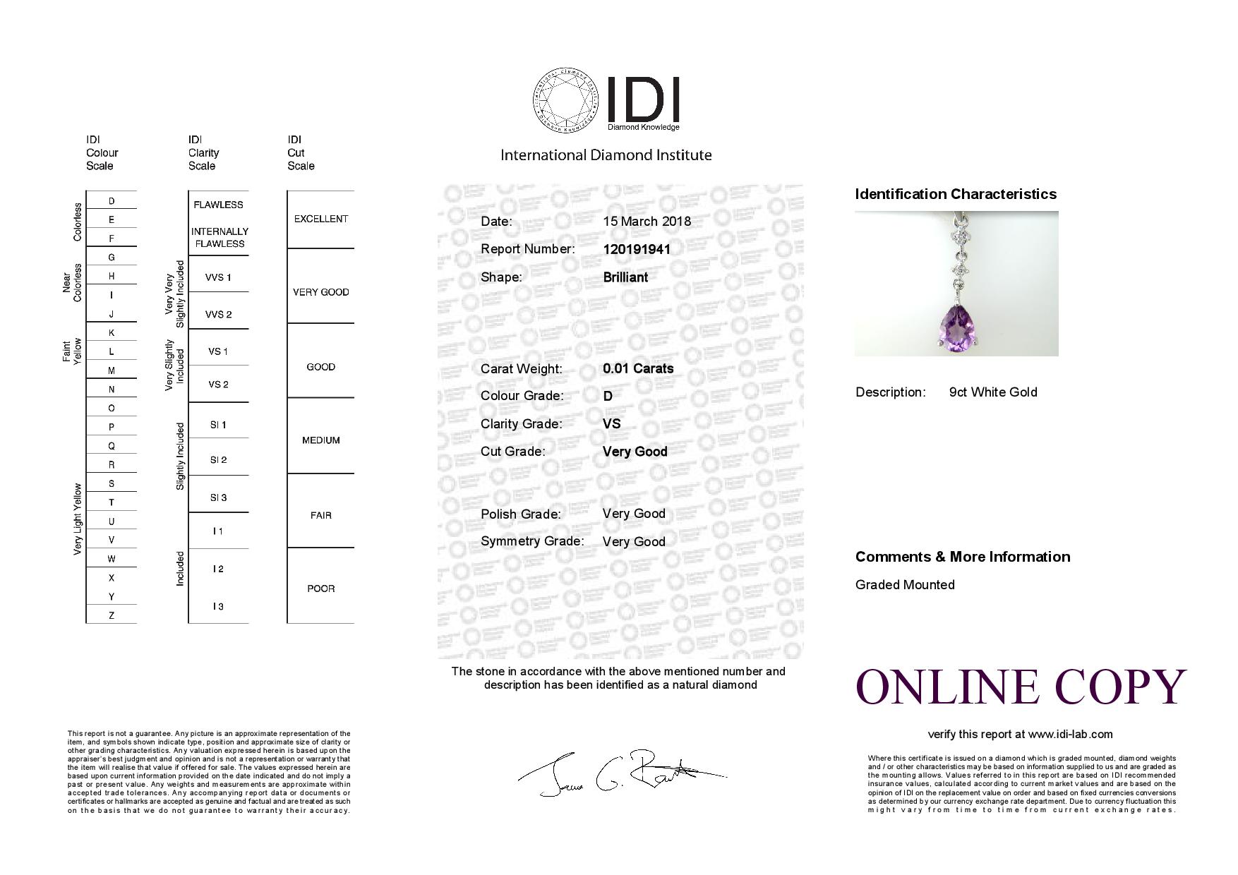 9ct White Gold Amethyst And Diamond Pendant 0.01