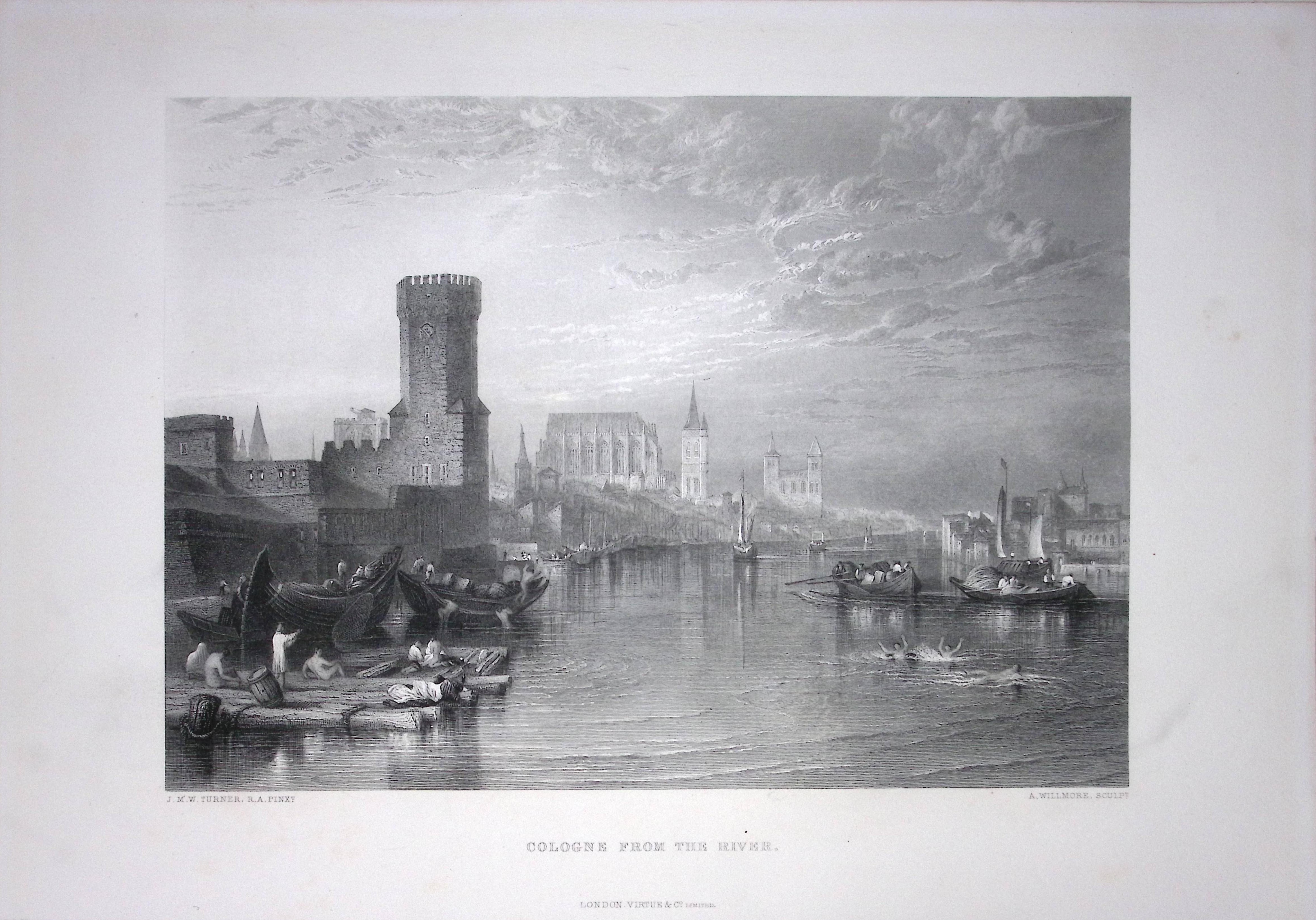 J.M.W Turner Cologne Germany From The River, Antique Steel Engraving-63-TR
