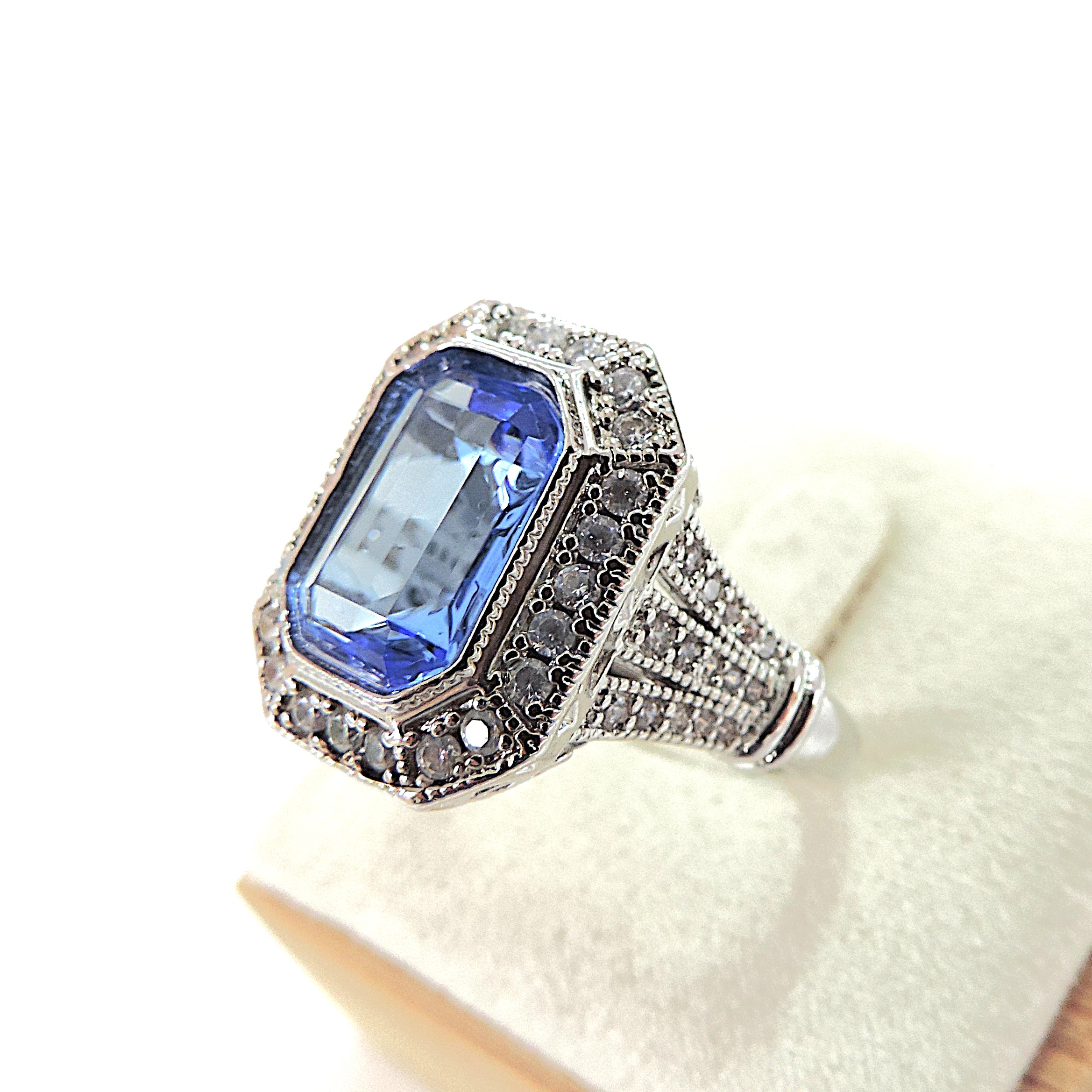 Art Deco Style Blue & White Zircon Cocktail Ring