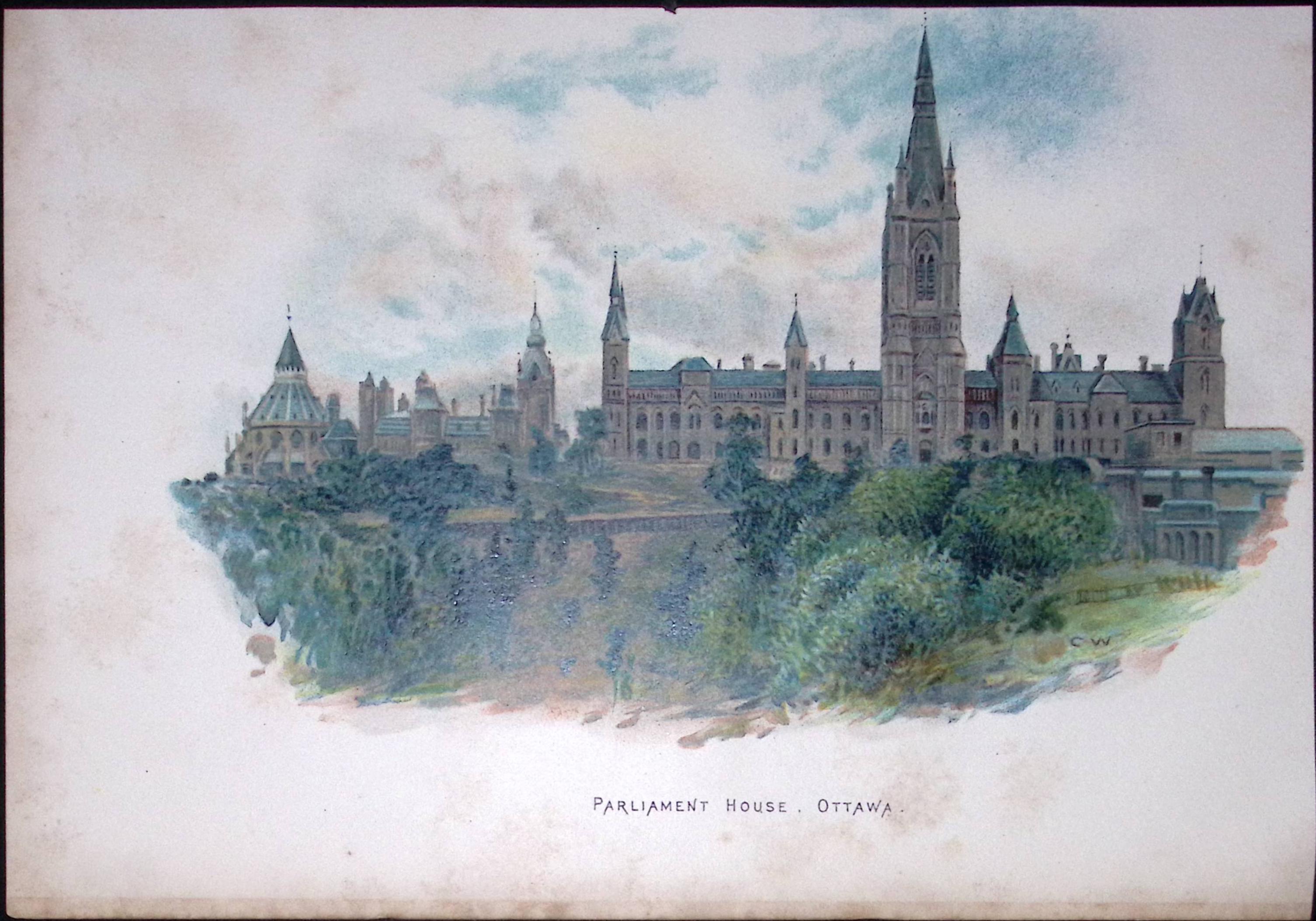Parliament House Ottawa Canada Antique Chromolithograph -1-TR