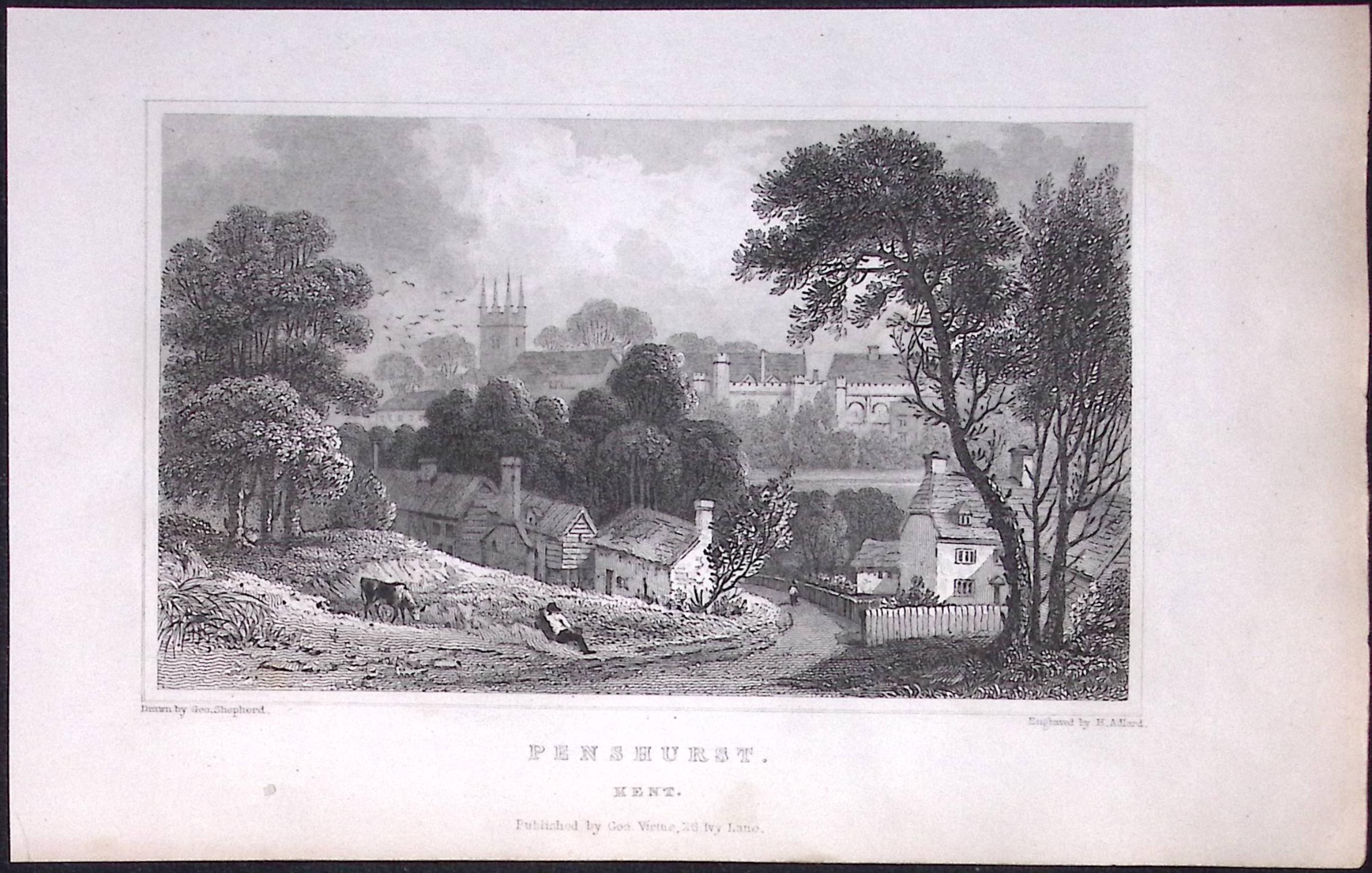 Penhurst Village Kent 1829 Antique 197 Years-Old Steel Engraving-69