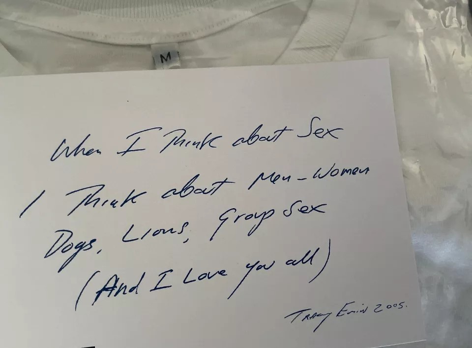 Tracy Emin (b1963)‘When I Think About Sex’ White Cube Exhibition T-Shirt and Catalogue, Signed, 2005