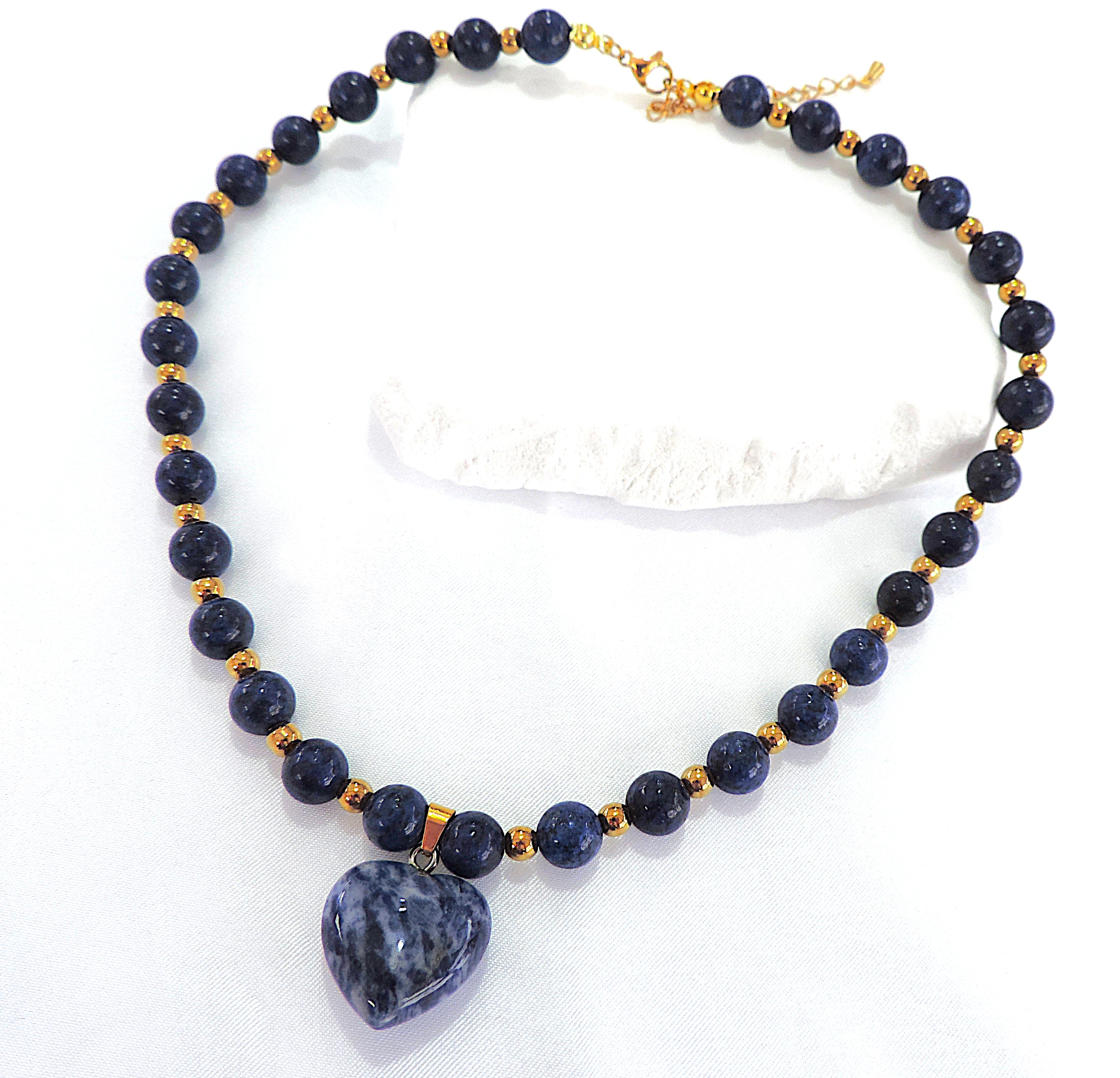 Lapis Lazuli Bead & Heart Drop Necklace