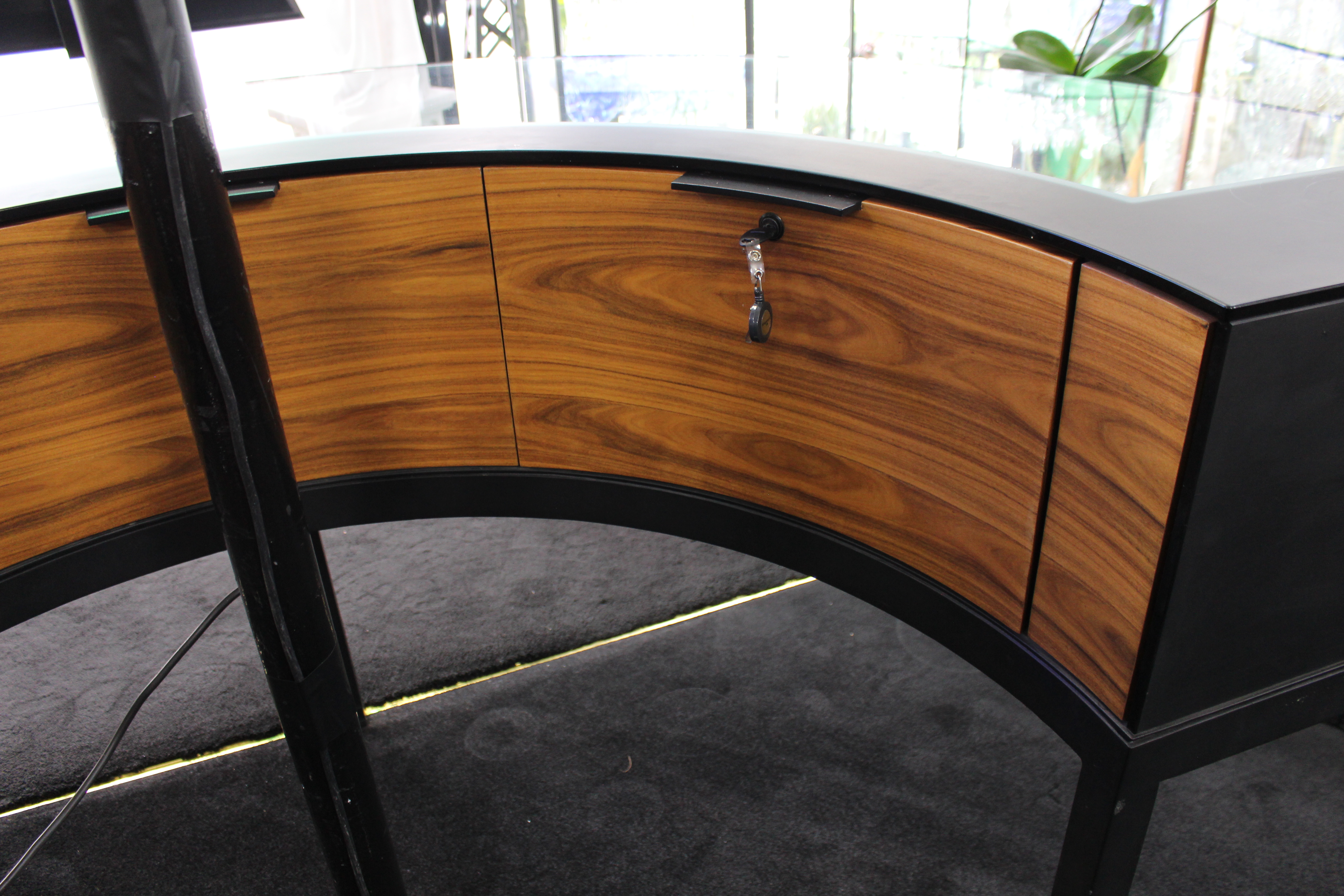 Georg Jensen Showroom Cabinet in Curved Glass and Ebonised Steel